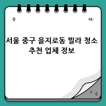 서울 중구 을지로동 빌라 청소 추천 업체 정보